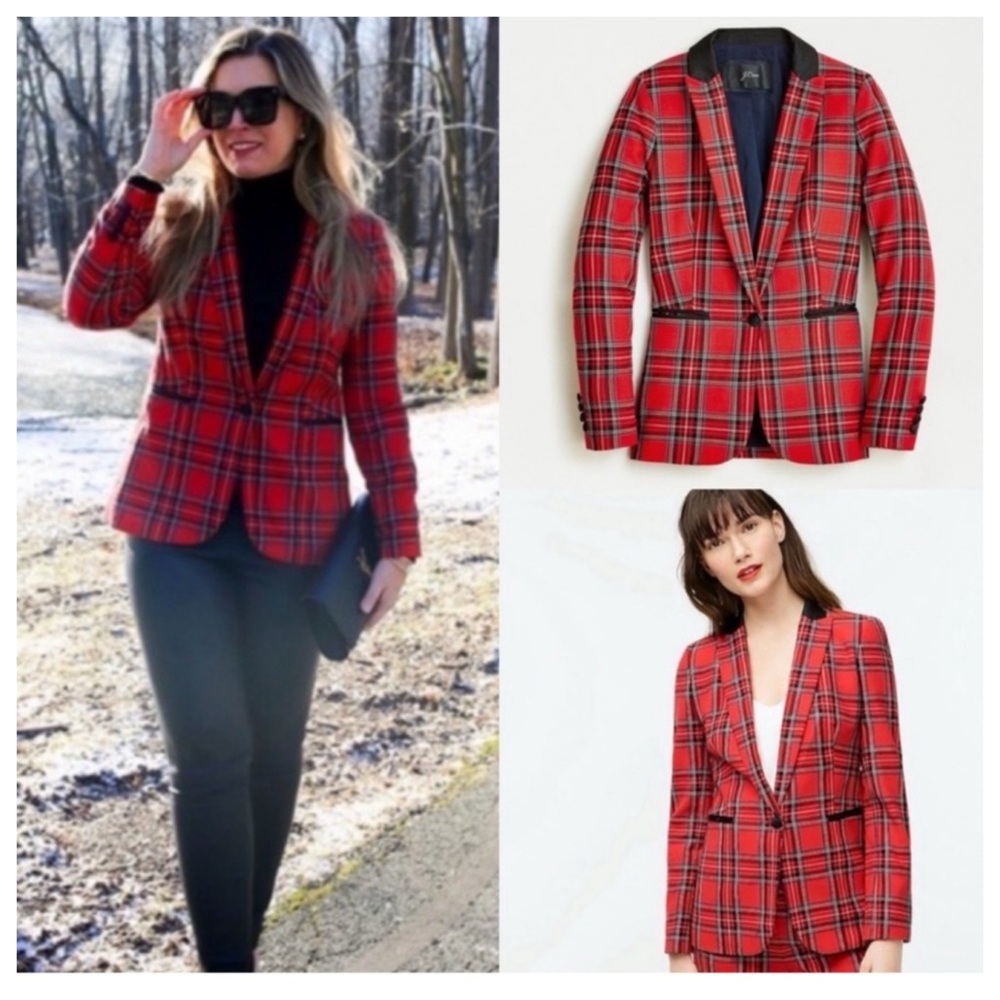 J Crew Parke Plaid Blazer Jacket in Steward Tartan Red Wool